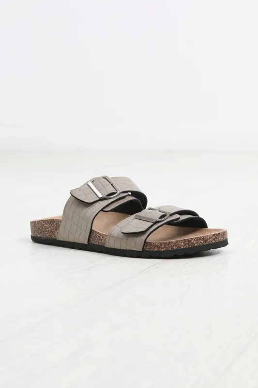 Snake Effect Buckle Strap Cork Sandals - Brave Soul