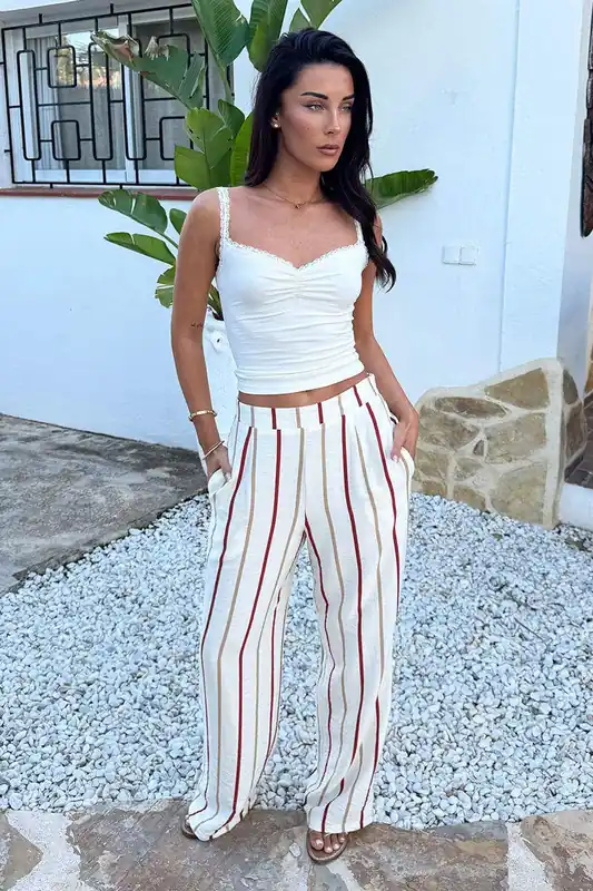 Multi Striped Print Wide Leg Trousers - AX Paris