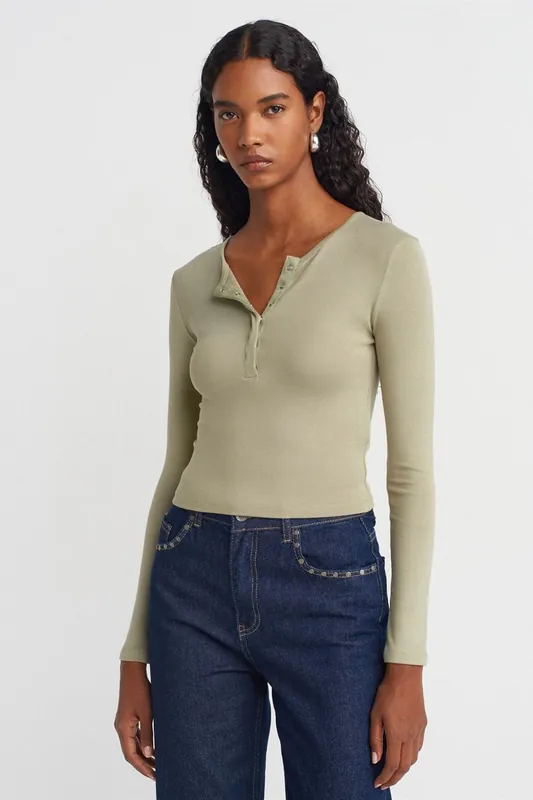 Slim Fit Long Sleeve Jersey Blouse - Dilvin