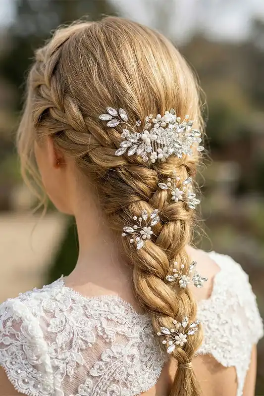 Flower Wedding Bridal Hair Comb with 4 U-shaped Hairpins
