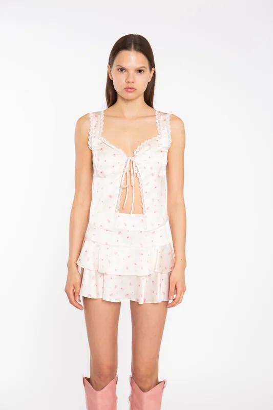 Tie Front Vest Top in Peach Pink Daisy - Shnoo