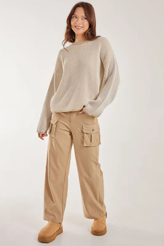 Striped Ribbed Long Sleeve Jumper - Pink Vanilla