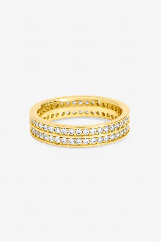Gold Plated Cubic Zirconia Double Band Ring - Jon Richard