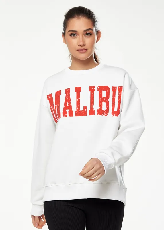 Sweatshirt with Malibu Print in White - Liquorish