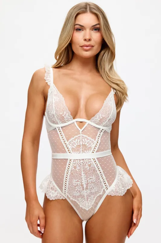 Bridal Entice Me Lace Crotchless Teddy Lingerie - Ann Summers