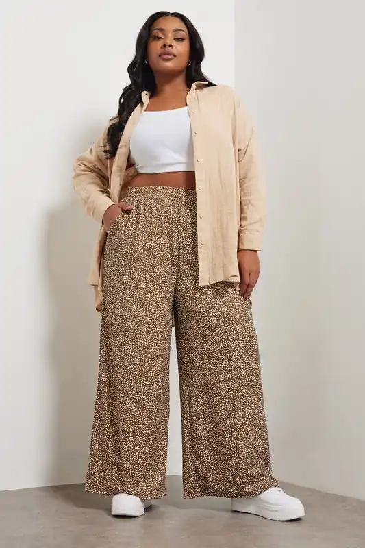 Spot Print Textured Wide Leg Trousers - Yours