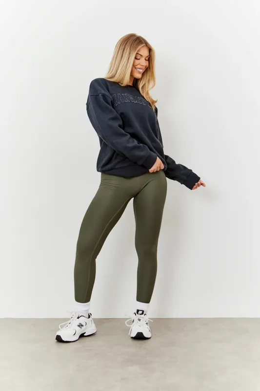 Khaki Soft Touch Seam Detail Leggings - In The Style