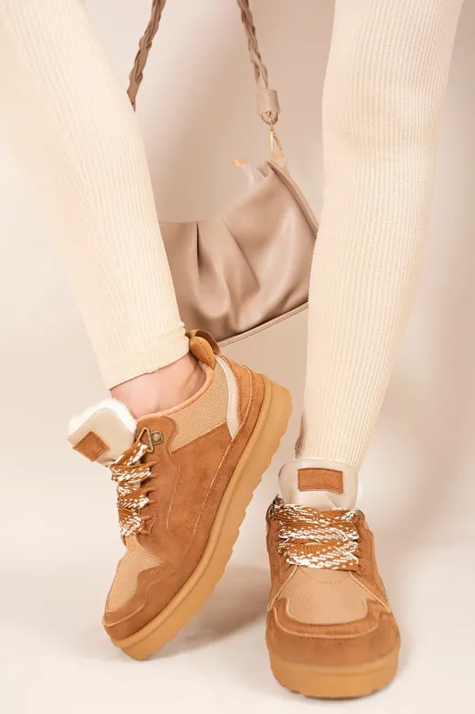 Leiza Chunky Lace Up Faux Fur Trainers - IKRUSH