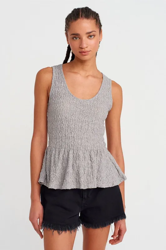Textured Lace Peplum Blouse - Dilvin
