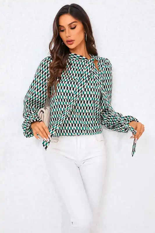 Geo Print Side Tie Blouse Top - FS Collection