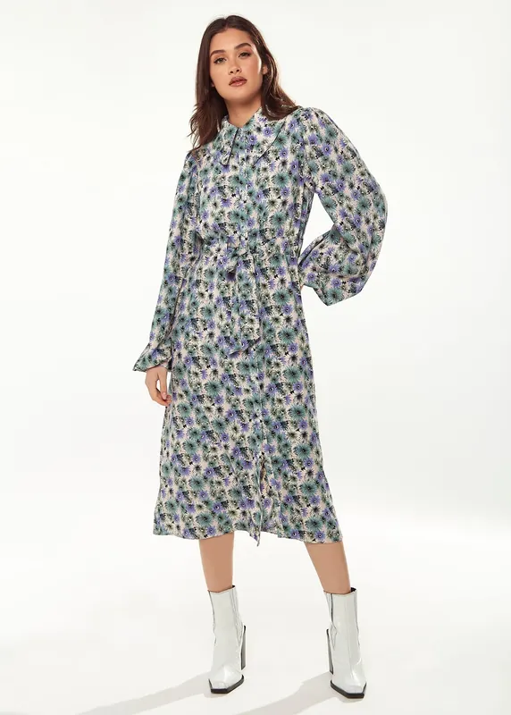 Floral Print Dress With Peter Pan Collar - Liquorish
