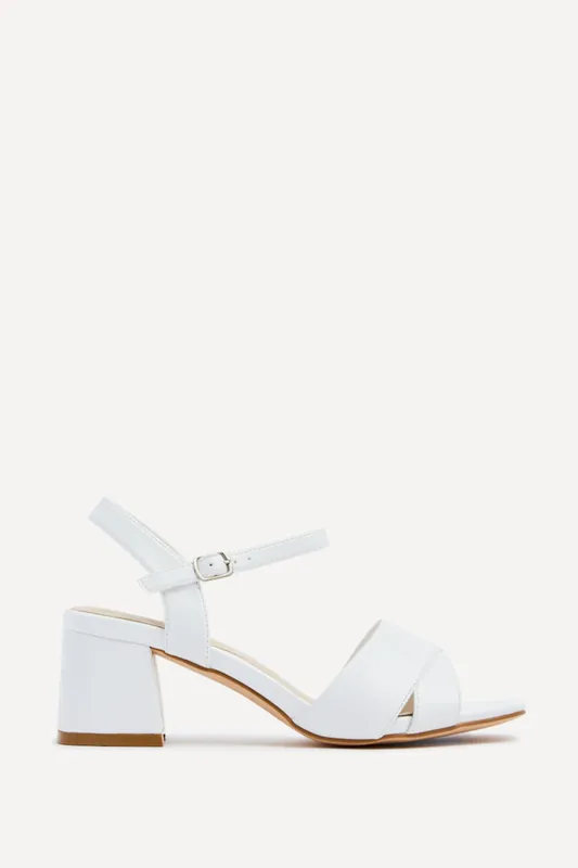 Vivian Wide Fit White Faux Leather Block Heeled Sandals - Linzi
