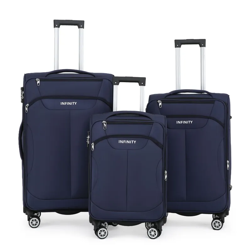 Soft Shell Suitcase 8 Wheel Luggage Travel TSA Light Carry On Cabin Bag - Infinity Leather