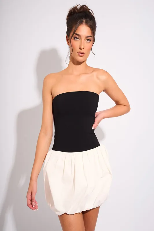 Bandeau Balloon Mini Dress Black & White - Public Desire