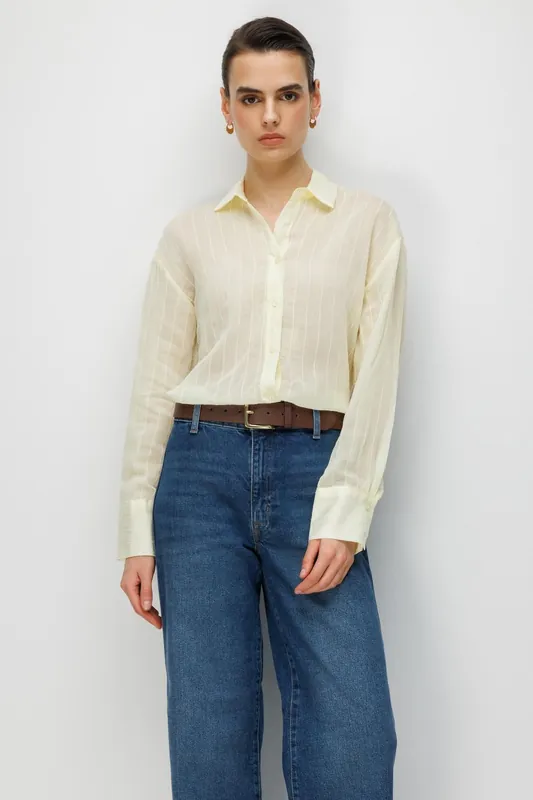 Striped Textured Woven Button Shirt - MixRay