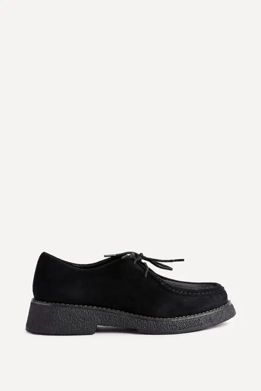 Perth Black Faux Suede Laced Chunky Loafer - Linzi