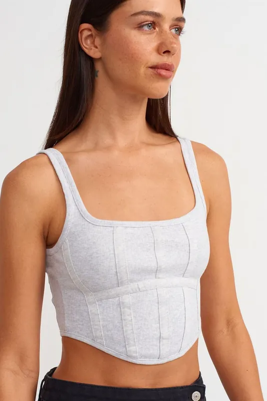 Fitted Crop Corset Top With Square Neckline - Dilvin