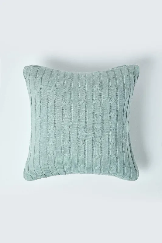 Cotton Cable Knit Cushion Cover, 45 x 45 cm - Homescapes