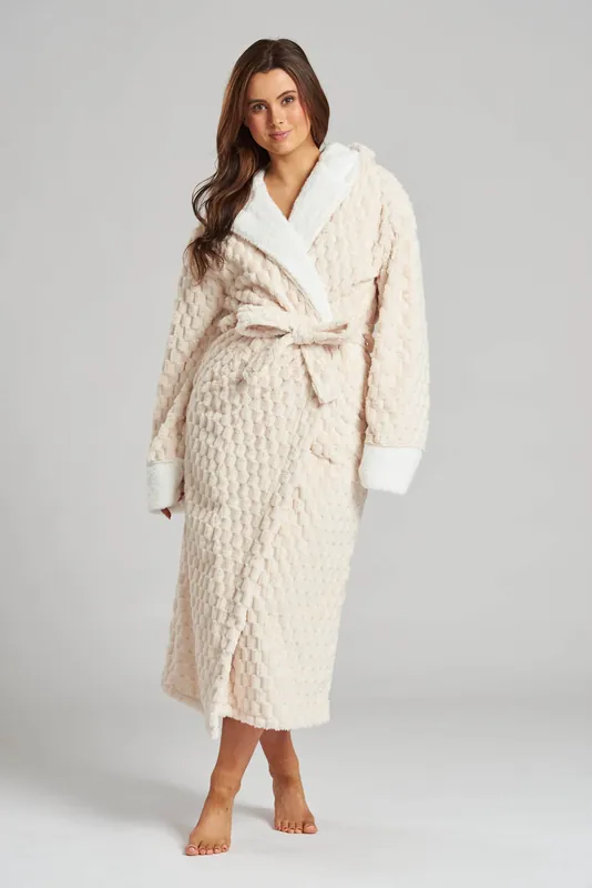 Geometric Luxury Fleece Hooded Maxi Robe - Loungeable