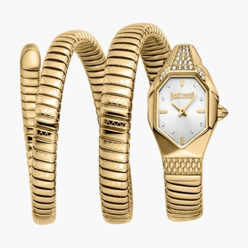 Snake Gold Color Silver Dial, Gold Color Stainless Steel Watch - Just Cavalli