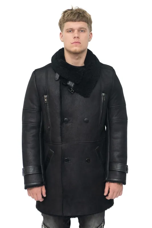 Double Breasted Sheepskin Reefer Coat-Ledbury