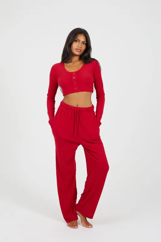 Cropped Long Sleeve & Wide Leg Lounge Set - Brave Soul