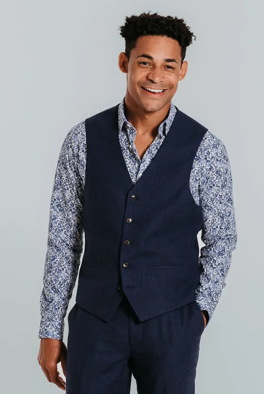 Navy Linen Waistcoat - Dobell