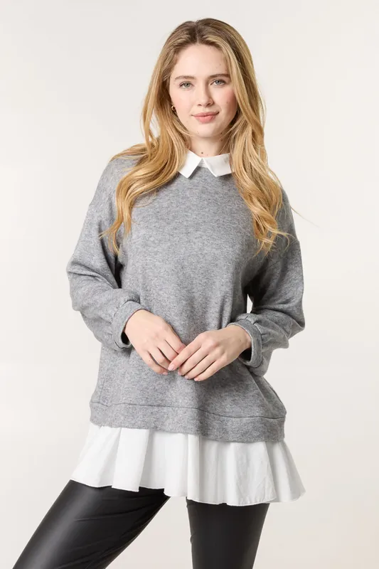 Light Grey 2in1 Cut & Sew Sweater - Blue Vanilla