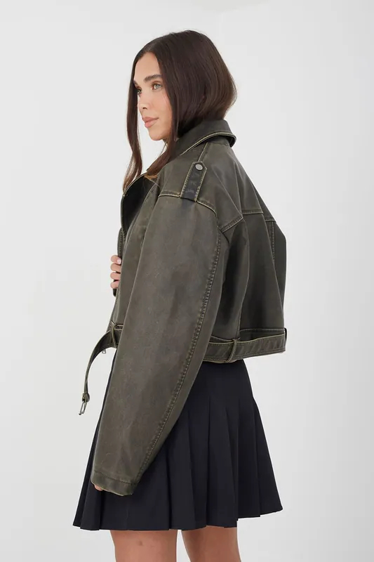 Faux Leather Cropped Biker Jacket - Brave Soul