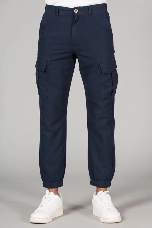 Linen Blend Cargo-Style Trousers