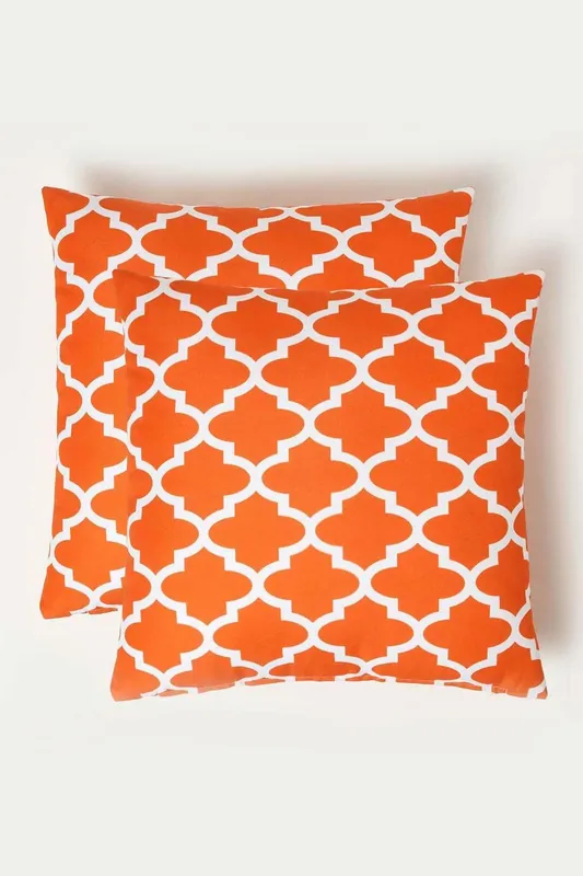 Luxury Waterproof Orange Geometric Outdoor Cushion 45 x 45 cm, Set of 2 - Homescapes