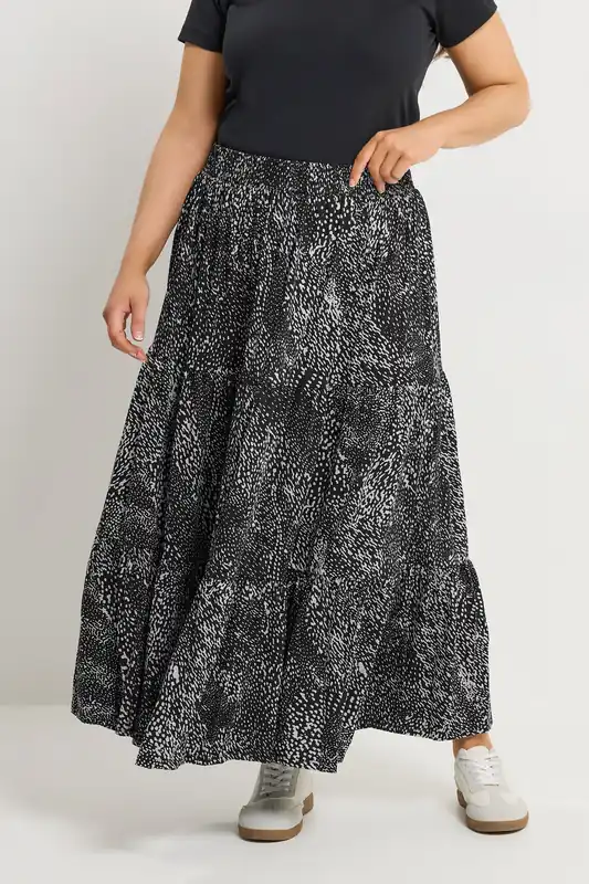 Abstract Print Tiered Maxi Skirt - Yours