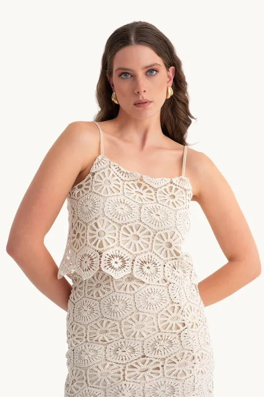 Crochet Spaghetti Strap Lace Crop top - Hiccup