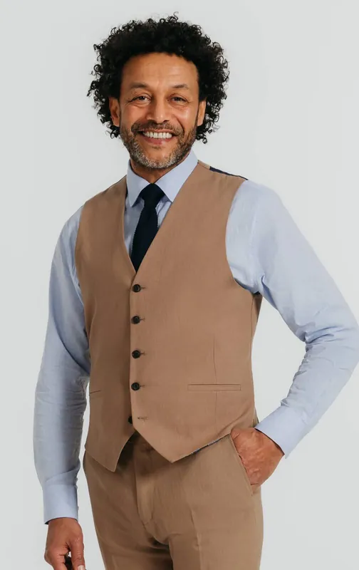 Brown Linen Twill Waistcoat - Dobell