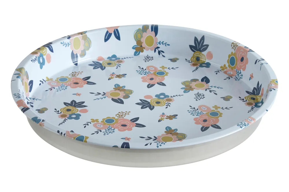 Round Metal Serving Tray, Vintage-Inspired Tray With Printed Design And Raised Edges, Durable Metal