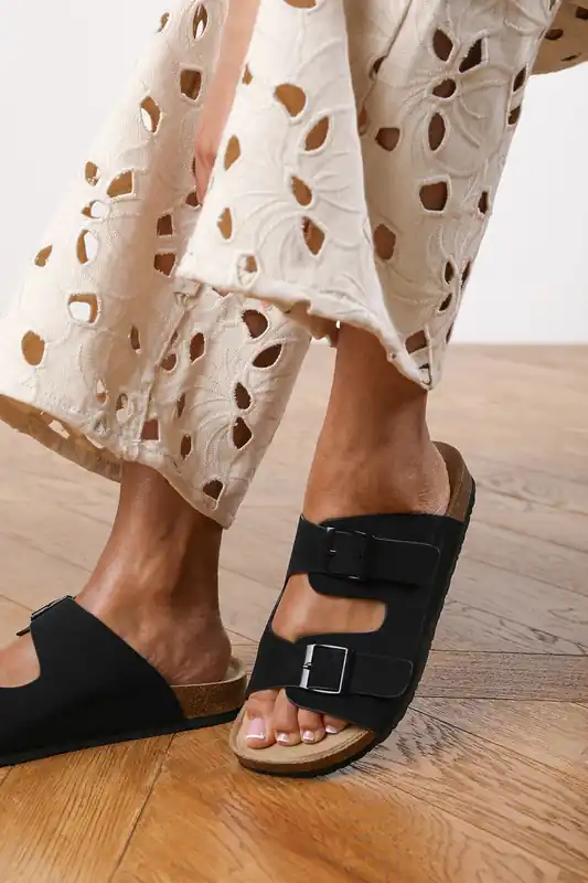 Haley' Double Buckle Plaited Flatform Slider - Where's That From