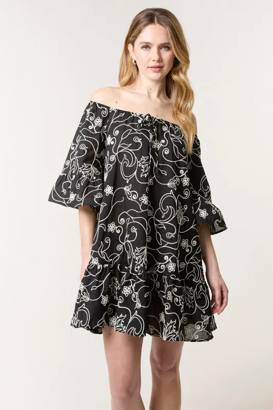 Black Embroidered Smock Dress - Blue Vanilla