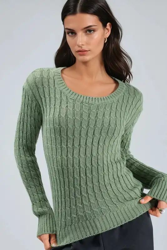 Boat Neck Cable Knit Sweater - MyFashion