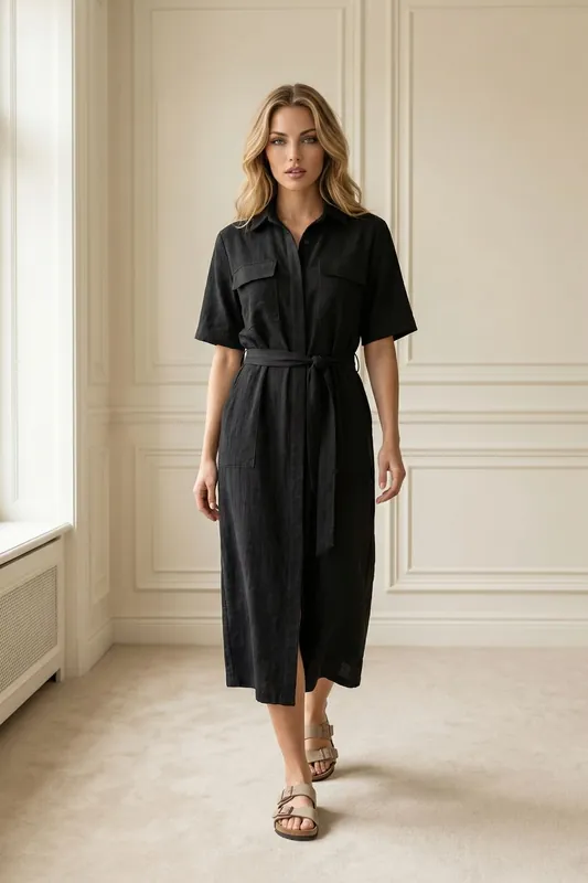 Belted Maxi Shirt Dress - MyFashion