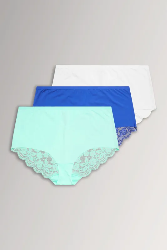 3 Pack Lace Back High Waisted Knickers - Yours