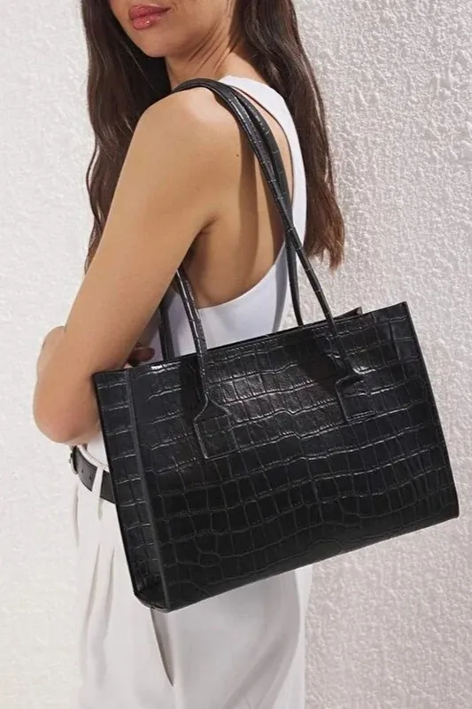 Croc Effect Structured Tote Bag - WOVCOR