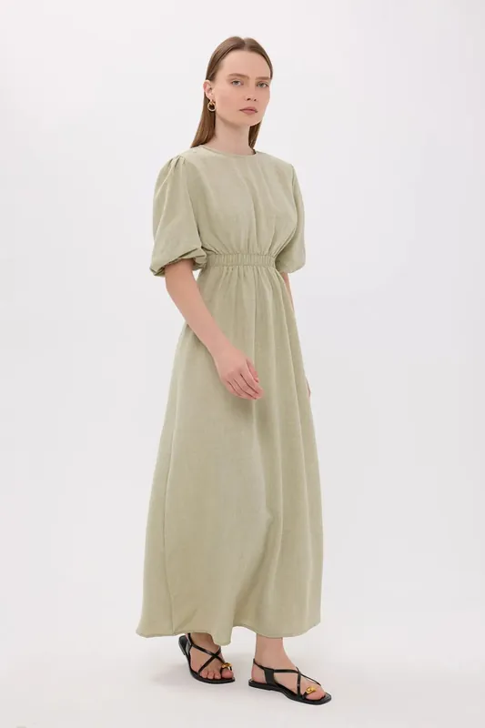 Short Sleeve Round Neck Maxi Dress with Back Cut Out - Hiccup