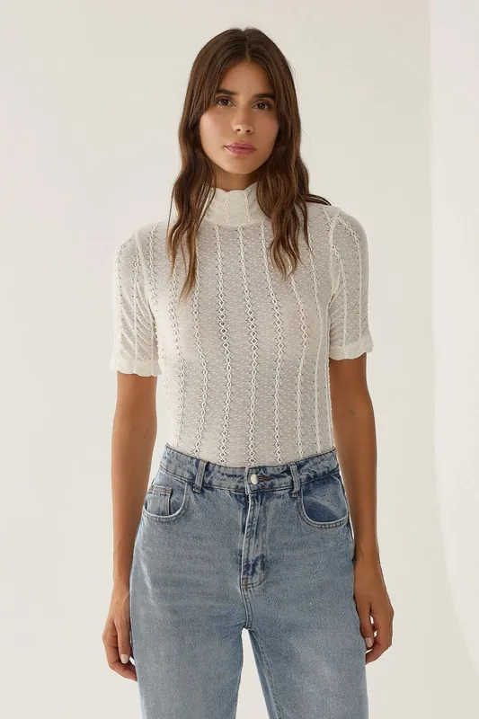 Cable Knit Half Turtleneck Blouse - Hiccup