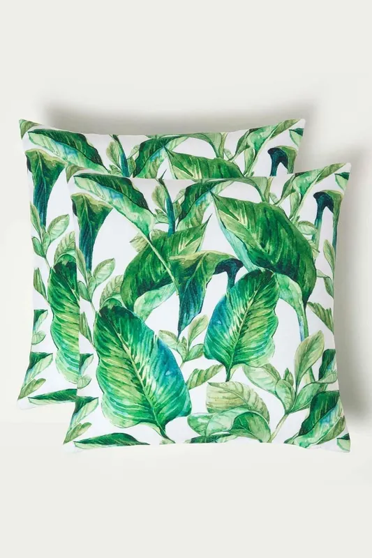 Luxury Waterproof Banana Leaf Outdoor Cushion 45 x 45 cm, Set of 2 - Homescapes