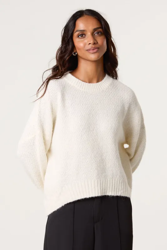 Ivory Round Neck Sequin Detailed Jumper - Blue Vanilla