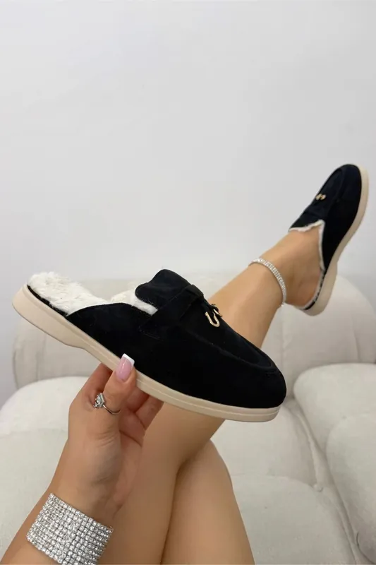 Velvet Crush Faux Fur Lined Slip-On Clog Mules