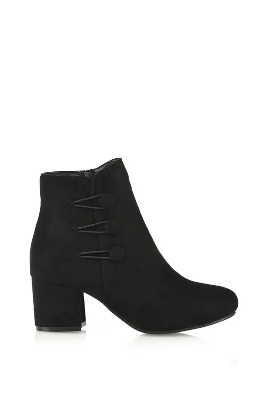Ruth' Low Mid Block Heel Button Tie Ankle Boots With Zip Fastening - XY London