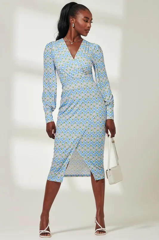 Print Long Sleeve Jersey Pencil Dress - Jolie Moi