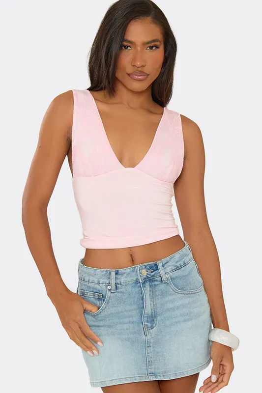 Sleeveless V-neck Lace Trim Vest