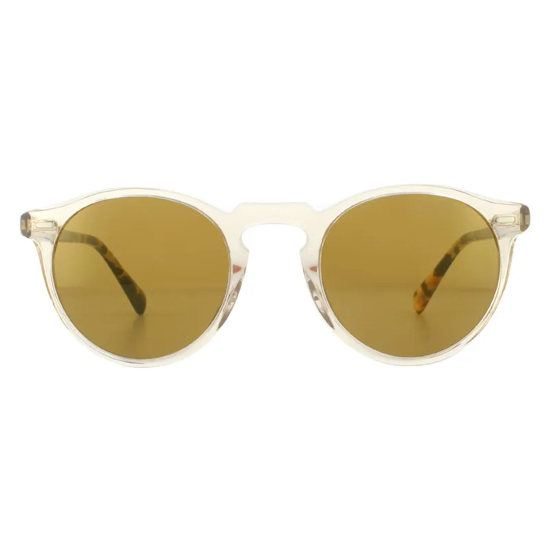 Round Buff and Dark Tortoise Brown Gold Mirror Sunglasses - Oliver Peoples